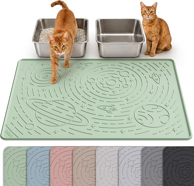 Large Cat Litter Mat 31.5x23.6" High Raised Edge Silicone, Sage Green | BPA-Free Thickened Rubber, Flexible, Non-Slip Kitty Trapping Mat for Litter Box, Waterproof, Anti Scatter, Easy Clean by OHMO