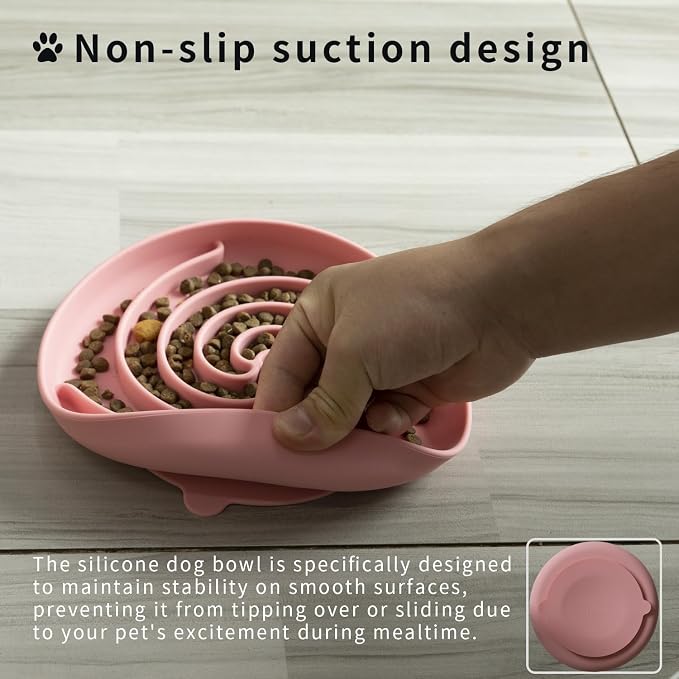 Bifeaw Slow Feeder Dog Bowls, Dishwasher Microwave Safe Silicone Puppy Puzzle Bowl with Non-Slip Design for Eating (Powder Pink) - Image 2