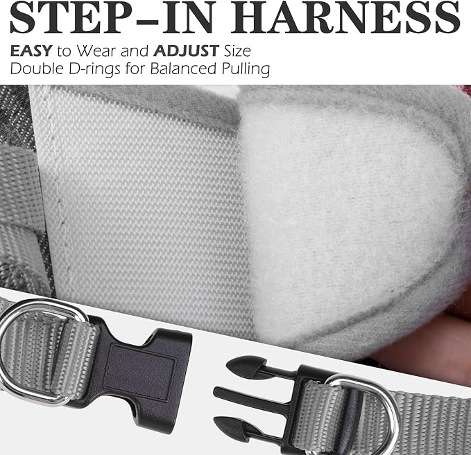 Classic Plaid Puppy Harness - Small Dog Harness and Leash Set - Dog Collar and Leash Set with AirTag Holder, Soft Padded Step in Dog Vest Harness No Pull Reflective for Outdoor, Grey XXS - Image 3