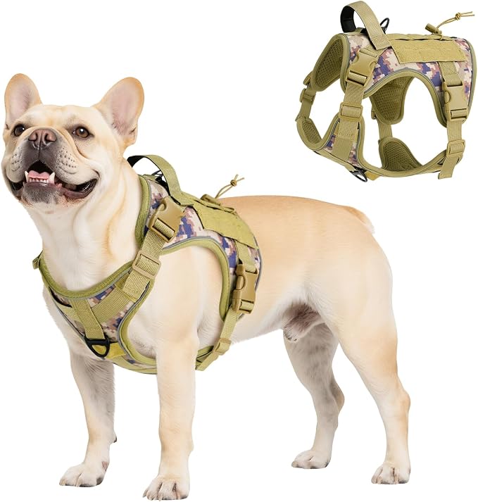 VavoPaw Heavy Duty Tactical Dog Harness for Small Dogs, No Pull Adjustable | Pet Harness Reflective Service Training Easy Control Pet Vest Military K9 Working Dog Harnesses（Desert Camouflage, S） by VavoPaw