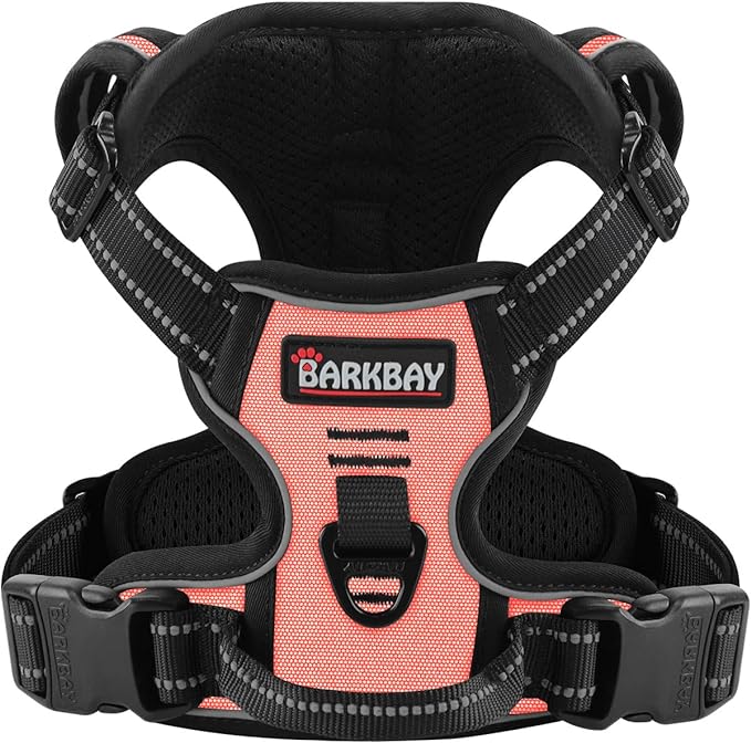 BARKBAY Dog Harness for Medium Sized Dog No Pull 2 Leash Clips Dog Vest | Control Handle,Comfort,Heavy Duty,Adjustable Reflective,Perfect for Outdoor Training, Walking,Hiking(M,Light Pink) by BARKBAY