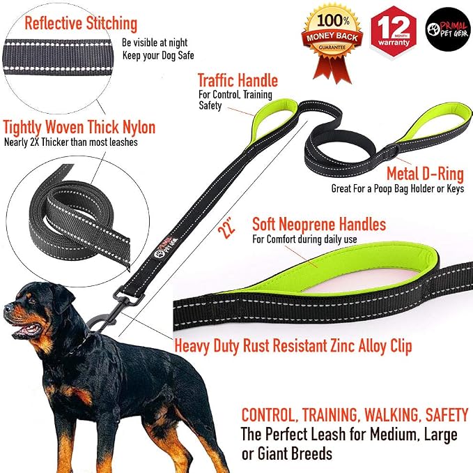 Dog Leash 6ft Long,Traffic Padded Two Handle,Heavy Duty,Reflective Double Handles Lead for Control Safety Training,Leashes for Large Dogs or Medium Dogs,Dual Handles Leads(Black) - Image 2