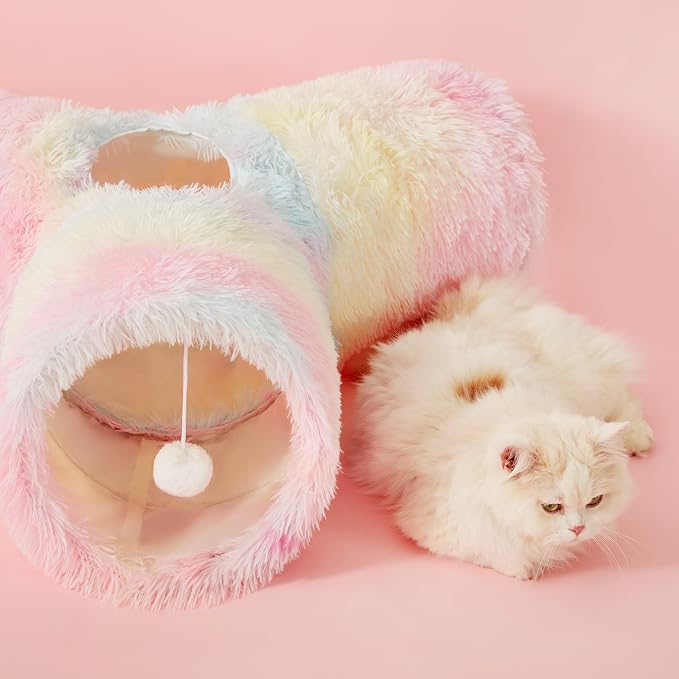 Tempcore Plush Pet Cat Tunnel Tube Cat Toys 3 Way Collapsible, Tunnels for Indoor Cats，Kitty Tunnel Bored Pet Toys Peek Hole Ball Puppy, Kitty, Kitten, Rabbit Rainbow - Image 8