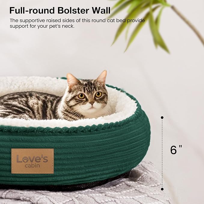 Love's cabin Round Donut Cat and Dog Cushion Bed, 20in Pet Bed for Cats or Small Dogs, Anti-Slip & Water-Resistant Bottom, Super Soft Durable Fabric Pet beds, Washable Luxury Bed Dark Green - Image 5