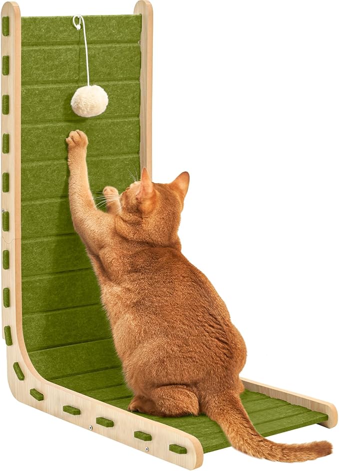 Felt Cat Scratcher for Indoor Cats,26.8 Inch,Green | L Shaped Scratching Post, Scratch Board Scratchers for Large Cat Scratch Pad Furniture Protector with Ball Kitten Toys by NxwjoyPet