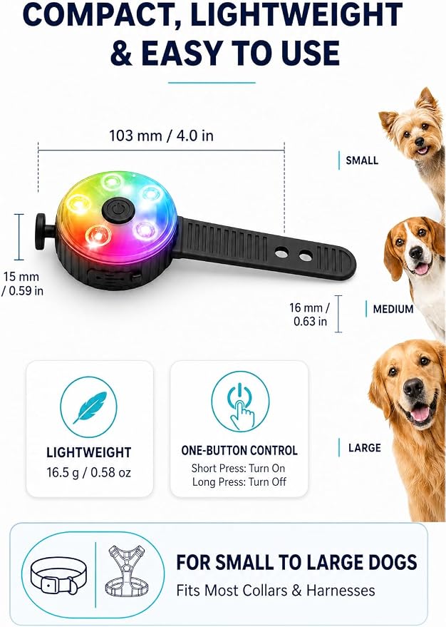 2-Pack Dog Collar Light with Memory Function, 8 Modes, IPX7 Waterproof | 24 hour runtime, flower shaped light, visible up to 1550 ft, fits all dog sizes, thicker adjustable strap - Image 4