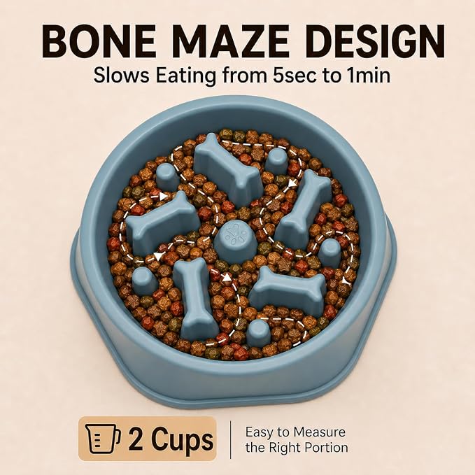 Slow Feeder Dog Bowl,Suitable for Small and Medium Breeds. Blue | Slow Feed Puzzle Dog Bowl, Non-Slip Interactive Maze to Slow Eating, Bone-Shaped. - Image 4