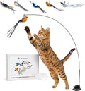 Whiskertons Interactive Bird Simulation Cat Toy Set, Interactive Cat Toys for Indoor Cats, Cat Feather Toy, Self-Holding Suction Base, 5 Replacement Birds, Feathers & Bells, Realistic Bird Impression by Whiskertons