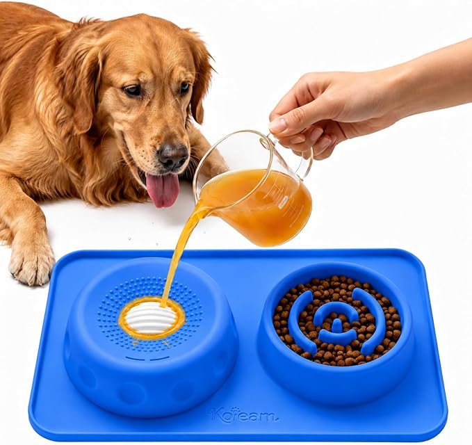 2 in 1 Silicone Slow Feeder Dog Bowl & Lick Bowl,Pet Feeding Bowl | Food Grade Silicone for Slow Eating, Anxiety Relief & Mental Stimulation, Non-Slip Dog and Cat Bowl by koieam