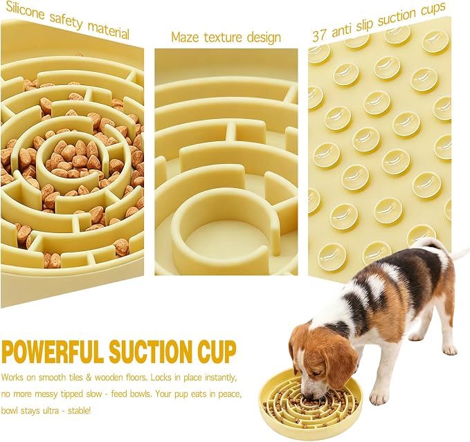 Silicone Slow Feeder Dog Bowls, with Non-Slip Suction Cups, Anti-Choking, Puppy Puzzle Bowl, Slows Down Eating Speed, Relieves Anxiety, Suitable for S&M Sized Dogs and Cats(Yellow - Image 5