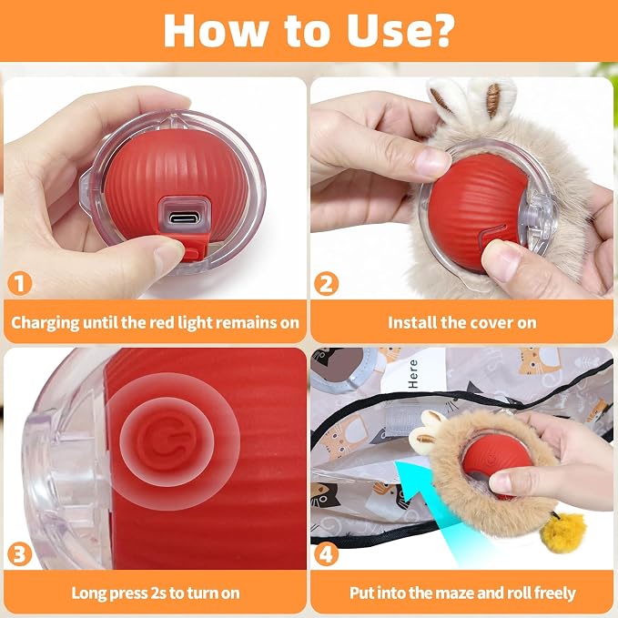 Interactive Cat Toy for Indoor Cats-Hide and Seek Cat Toy with 5-Holes Mat,Automatic Cat Toy Ball with Mouse Squeak in Pouch,Rechargeable Kitten Toy,Motion Activated Ball - Image 6