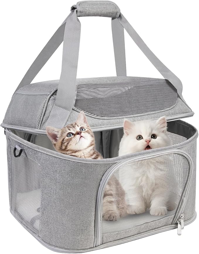 Soft Cat Carrier Up to 20 Lbs, Washable Pet Travel Bag for Kitten Puppy | Breathable Mesh, Medium to Big Pets Small Dog,Soft-sided Cloth Animal Crate for Car Travel Carrying, Safe for Vet Visit,Grey by Alwaysstandbehindyou