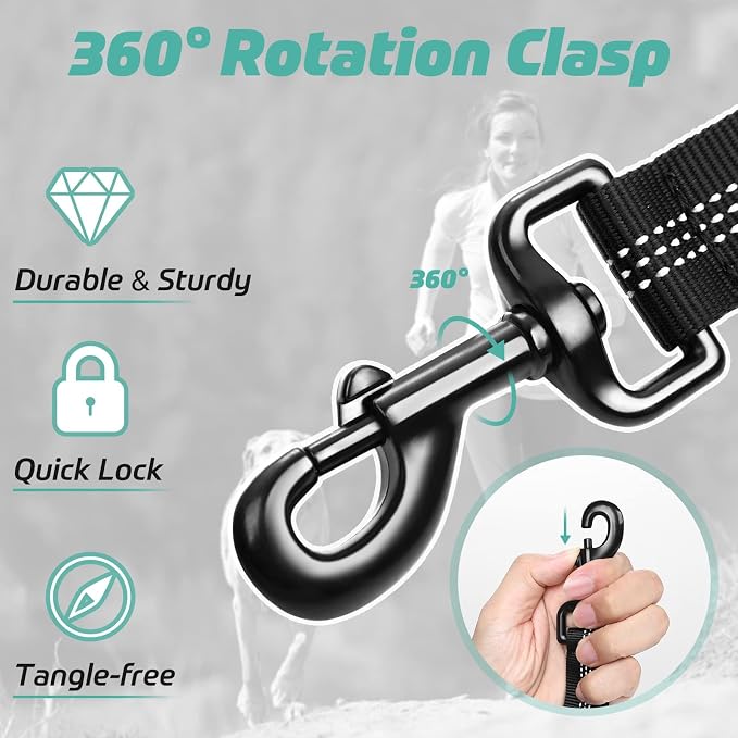 rabbitgoo Tactical Dog Leash, Heavy Duty Training Bungee Lead | Military Leash with 2 Padded Control Handles for Medium Large Dogs, No Pull for Shock Absorption, Reflective, Black, 5.2FT - Image 3