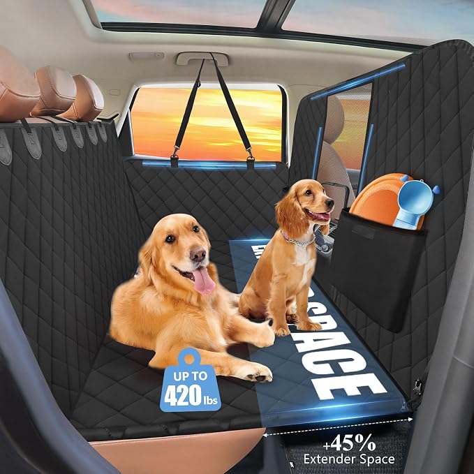 Hard Bottom Dog Car Seat Cover for Back Seat, High Barrier | Dog Hammock for Car, Holds 420lbs, Sturdy 600D Oxford, Extender Space, Backseat Protector Pet Bed, Waterproof, Mesh Window - Image 8