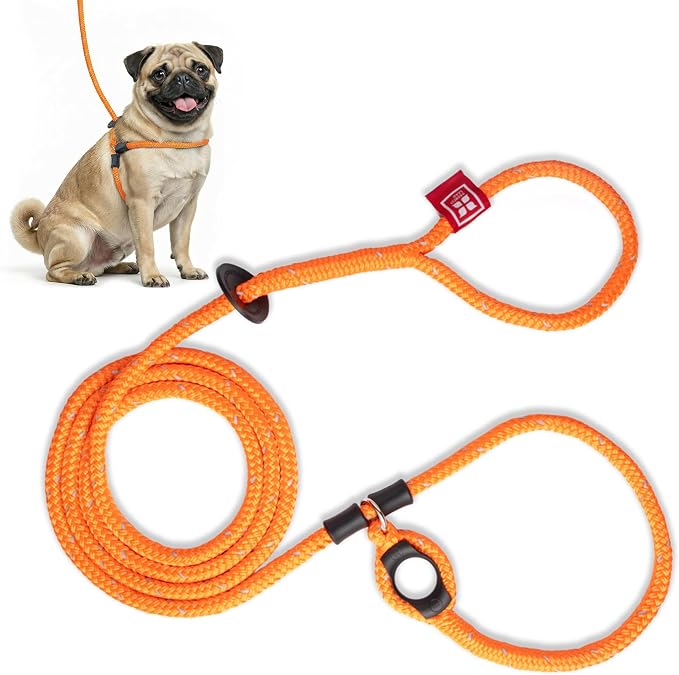 Harness Lead No Pull Dog Harness and Leash Set, Anti Pull Dog Harness for All Breeds and Sizes, One-Piece Cushioned Rope Design Safely Prevents Escaping and Pulling (Small/Medium, Orange/Reflective) by HarnessLead