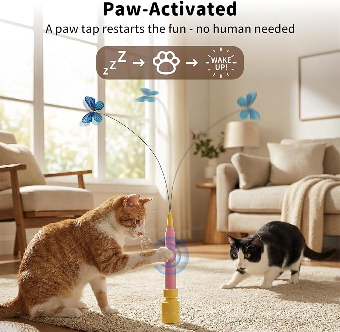 Interactive Cat Toys for Indoor Cats Automatic Cat Wand Toy | Enrichment for Bored Indoor Kitten, Spin Butterfly with Self-Holding Suction Base, Rechargeable Stimulating Moving Feather - Image 3