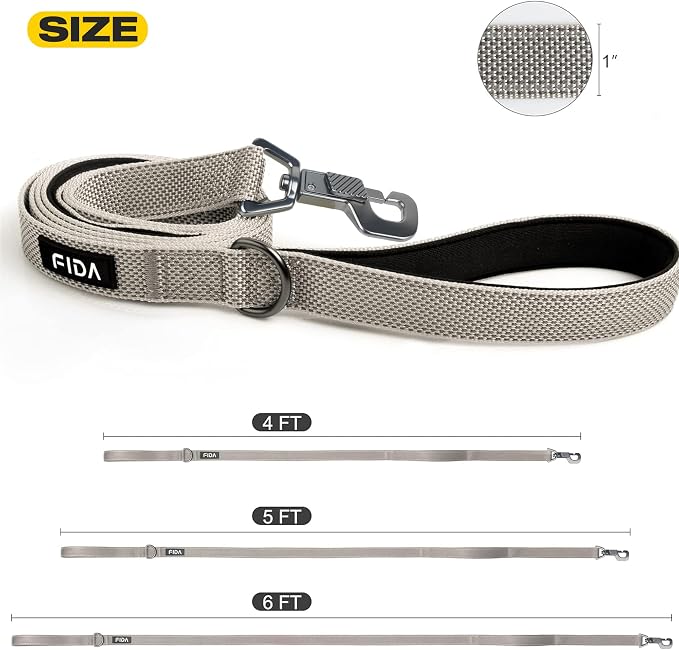 Fida Heavy Duty Dog Leash for Medium Large Dogs, 5 FT, Dual Padded Handles | Traffic Handle for Close Control, Advanced Easy Snap Hook, Reflective, Strong Nylon Webbing for Daily Walks & Training, Grey - Image 5