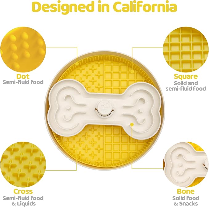 Puzzle Feeder Slow Feeder Dog Bowl with Lick Mat and Puzzle Inserts - Non-Slip Base, Adjustable Speed Design, Dishwasher Safe for Large Dogs,Yellow - Image 4