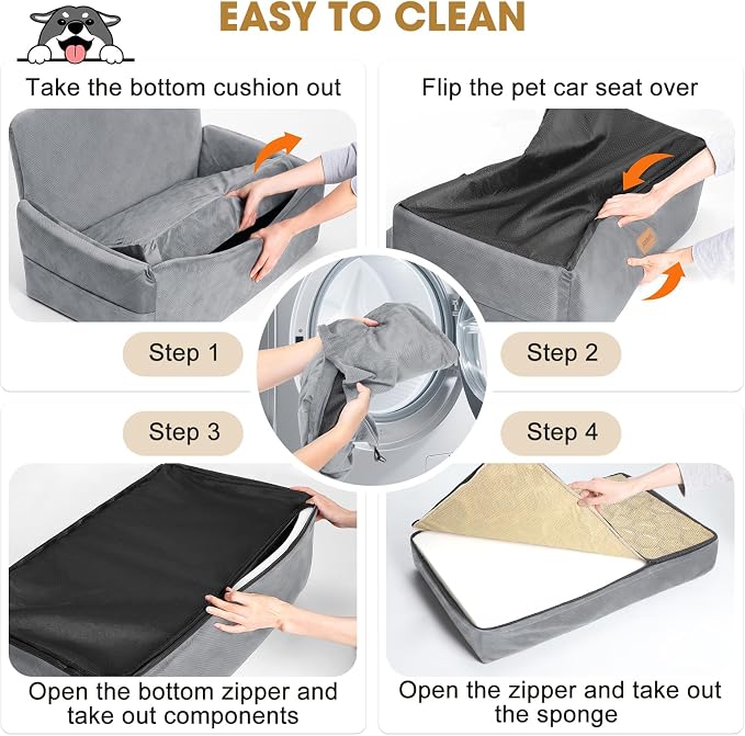 JOEJOY Dog Car Seat for Large Medium Sized Dogs Under 55 lbs, Dog Booster Seat for 2 Small Dogs with Detachable Washable Cover, Memory Foam Pet Car Seat with 2 Safety Belts and Storage Pockets - Image 5