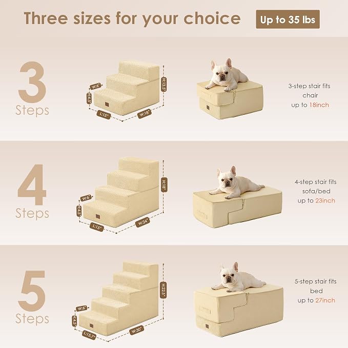 EHEYCIGA Dog Stairs for Bed 18" H, Dog 4-Steps for High Bed, Graige | Pet Steps for Small Dogs and Cats, Non-Slip Balanced Pet Ramp Indoor - Image 2