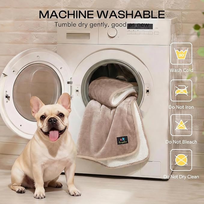 Luciphia Waterproof Pet Blanket, Washable Reversible Sherpa Fleece Throw | Liquid-proof furniture protector for bed and couch, soft reversible sherpa fleece for dogs, cats khaki, KING - Image 6