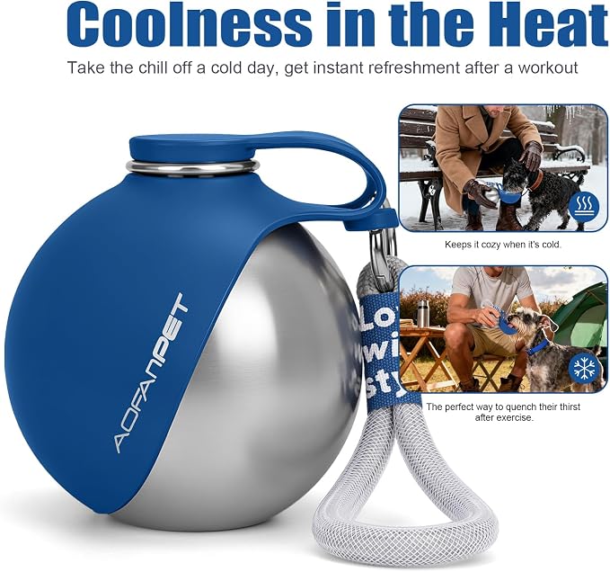 Portable Dog Water Bottle 10oz Stainless Steel Travel Dog Water Dispenser with Bowl No-Spill Puppy Water Bottle for Walking Hiking Small Dog Water Bottle (Sapphire Blue) - Image 7