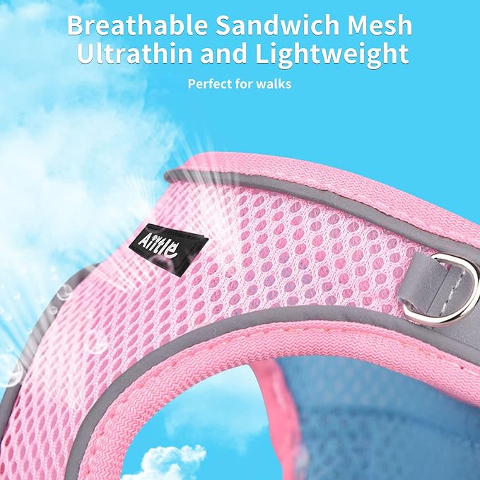 AIITLE Medium Dog Harness and Leash Set, Step-in Puppy Pet Vest, Pink L | Light, Soft, Breathable Air Mesh, Escape-Proof, Easy on and Remove with Hook & Loop, Secure Reflective for Walking - Image 3
