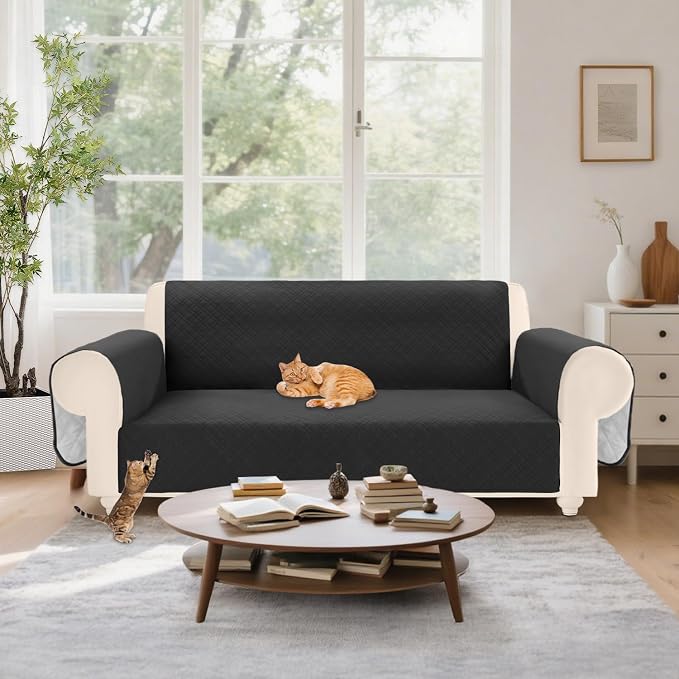 Velvet 100% Waterproof Loveseat Covers Washable Love Seat Couch Covers for 2 Cushion Couch Sofa Pet Friendly Sofa Slipcovers Dogs Furniture Protector with Pockets (Medium-XL, Black) - Image 7