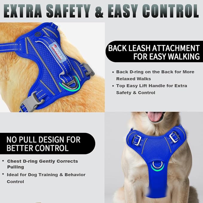 BARKBAY No Pull Dog Harness Large Reflective Dog Harness with Front Clip and Easy Control Handle for Walking Training Running with ID tag Pocket(Sapphire Blue,M) - Image 3