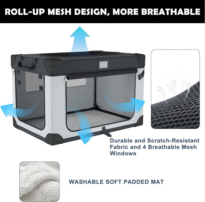 36 Inch Collapsible Travel Dog Crate Black&White with Sturdy Metal Frame | Waterproof and Easy to Clean，Home & Car Use，Soft Blanket and Foldable Bowl,Storage Bag,Signature Card,Portable for Camping - Image 2
