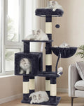 Heybly Cat Tree with Toy, 43.3 inch Cat Tower for Indoor Cats HCT004SG | Cat Condo with Durable Sisal Scratching Posts, Cat House with Padded Plush Perch, Cozy Hammock, Smoky Gray by HEYBLY
