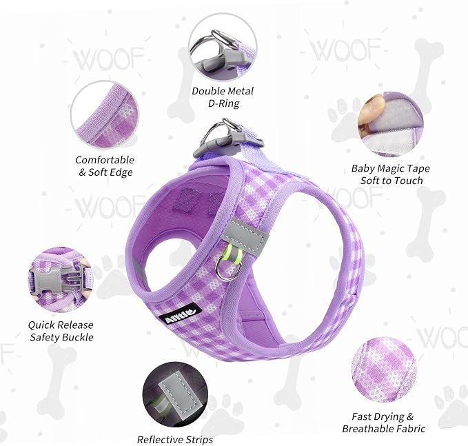AIITLE Step in Small Dog Harness and Leash Set, Puppy Pet Vest, Purple XS | Breathable Mesh, Adjustable Fit, No-Pull Reflective Design, Escape Proof, for Small-Medium Dogs, Outdoor Walking, Running - Image 5