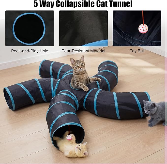 Bemodst Cat Tunnel for Indoor Cats, 5 Way Cat Tubes and Tunnels Collapsible S-Shape Small Animal Tubes Kitty Tunnels Interactive Maze Cat Toy for Kitten Rabbit Ferret - 5 Way - Image 4