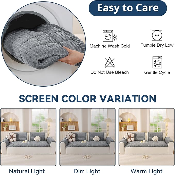 OstepDecor Couch Cover for Dogs, Washable Non Slip Sofa Cover for Pets | Soft Couch Covers for Sofa, Loveseat and Sectional, Furniture Protector Against Pet Hair & Dirt (35.4" x 35.4", Blue Grey) - Image 9