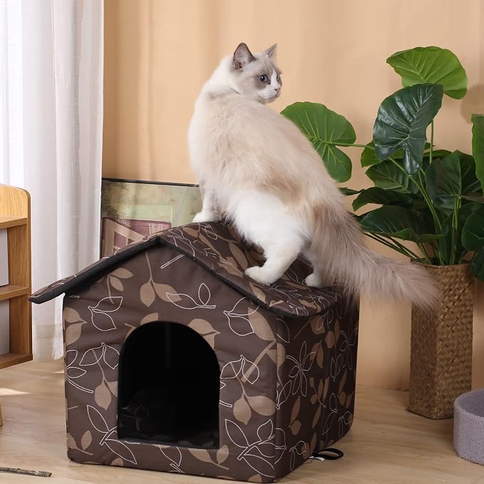 Outdoor Cat House Cat House for Outdoor and Indoor Use - Waterproof Shelter for Cats, Dogs, and Feral Animals (Brown, Medium) - Image 5