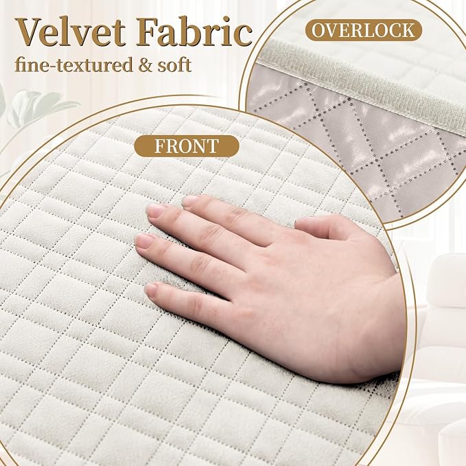 Velvet 100% Waterproof Couch Cover for Dogs Washable Sofa Covers for 3 Cushion Couch Pet Friendly Sofa Slipcovers Set Non Slip Quilted Furniture Protector with Pockets (Large, Cream White) - Image 6