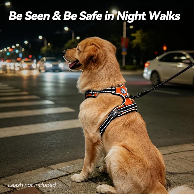 PoyPet No Pull Dog Harness Small with Front Clip & Neck Release Buckle | No Choke, Adjustable Vest, Reflective, Back Clip, Lockable, Soft Padded, Easy Control Handle for Walking Training, S, Orange - Image 7