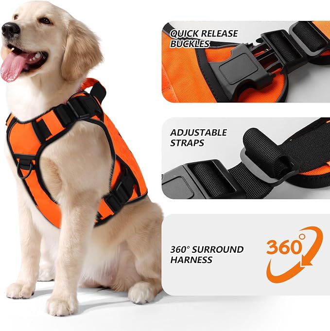 WINGOIN Orange Tactical Dog Harness for Small Dogs,No Pull Dog Harness | Heavy Duty with Handle,Adjustable Reflective,Military K9 Body Pet Vest,for French Bull Pugdog,for Walking Training Running - Image 2