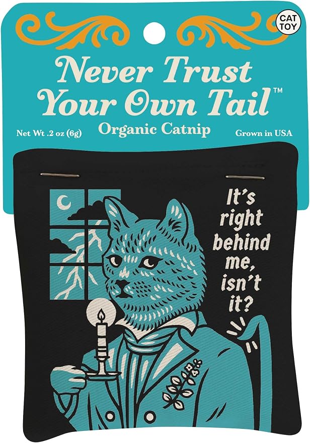 Blue Q Catnip - Cute Cat Toys for Biting w/Funny Graphics - Never Trust | Catnip Toys featuring funny designs, Strong US-grown catnip, Durable cotton material, Cat birthday gifts for pet lovers by BlueQ