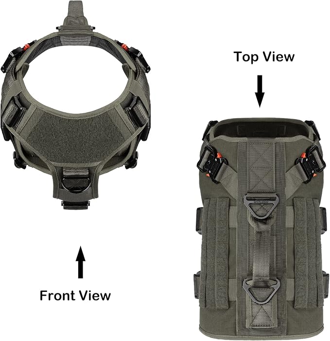 ICEFANG No Pull Tactical Dog Harness for Large Dogs,Adjustable Dog Vest | Control Handle,MOLLE Panel,Front Hook,3 Leash Clips,Soft Padded,for walking training,Green,Large - Image 3