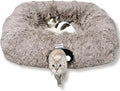 XxingSheep Extra Large Cat Tunnel Bed Plush Cat Cave for Indoor Cats | Cozy tunnel design can also work as a festive cat tree skirt to help keep cats away from Christmas decorations Yellow-Brown by XxingSheep