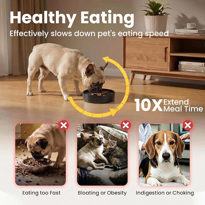 Ceramic Slow Feeder Dog Bowls 0.6 Cups for Small Fast Eaters,White | Reduces Bloating,6.02x1.38 Inch Dish For Daily Dog Meals, Maze Puzzle Slows Down Eating, Anti-Choking,9.0oz Water - Image 4