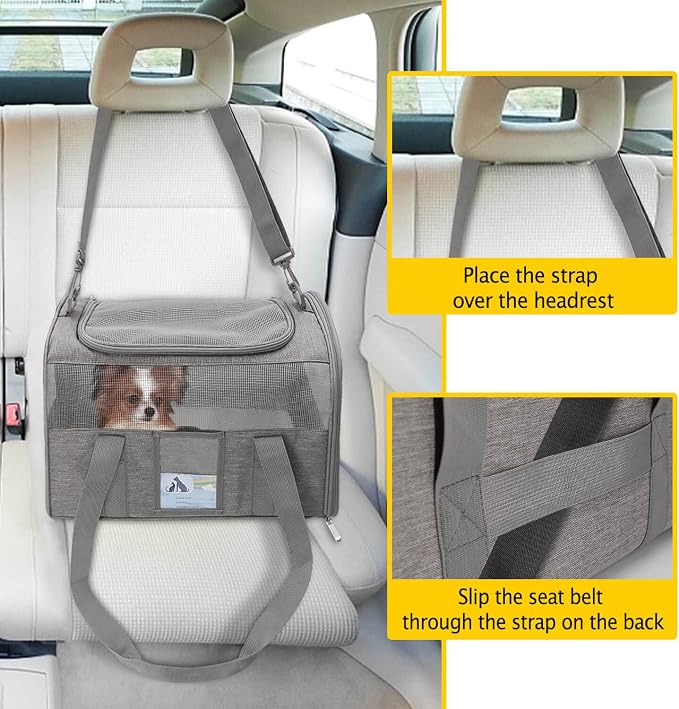 Refrze Cat Carrier,Dog Carriers for Small Dogs Medium Cats Pet Carrier up to 15 Lbs, TSA Airline Approved Cat Carrier Soft, Cat Dog Crate Travel Bag,Grey (Pack of 2) - Image 6