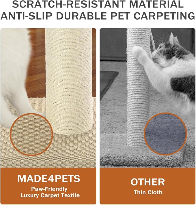 Made4Pets Cat Scratching Post with Sisal & Carpet for Indoor Cats, 23.6" | Cat Scratcher with Wide Stable Base, Interactive Hanging Toys, Ideal for Kittens, Small Cats and Everyday Indoor Play - Image 5