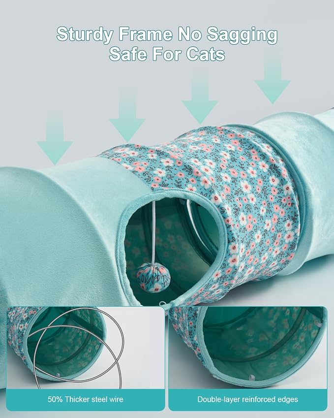 Cat Tunnel, 3 Straight Shaped Tunnels 6 DIY Shapes with Wand Toys, No Noise Scratch Resistant Cool Linen Fabric, Interactive Pet Tunnel Tube for Indoor Cats, Puppy and Rabbits - Image 3