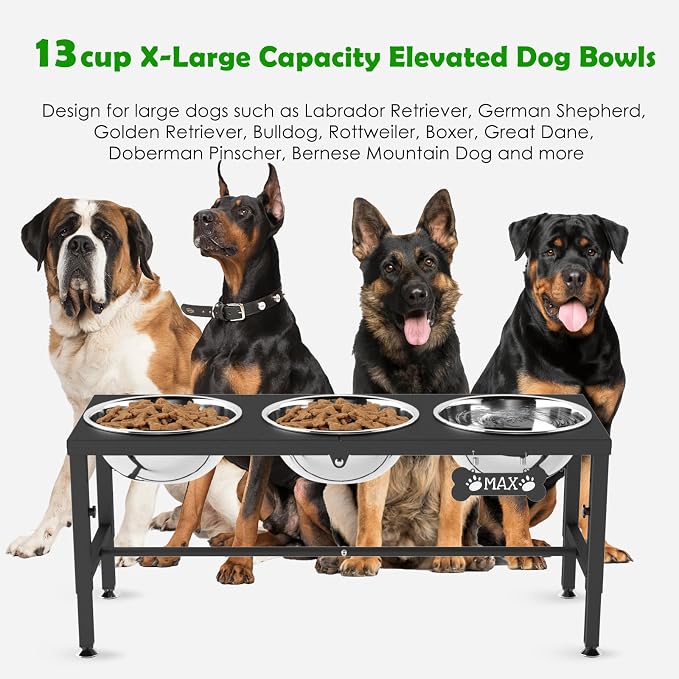 SHAINFUN Elevated Dog Bowl Stand for Large Dogs& Extra Large Dogs with 3 Bowls 101oz– 4 Adjustable Height Raised Pet Feeder with Anti-Spill Mat, Stainless Steel Food & Water Station - Image 3