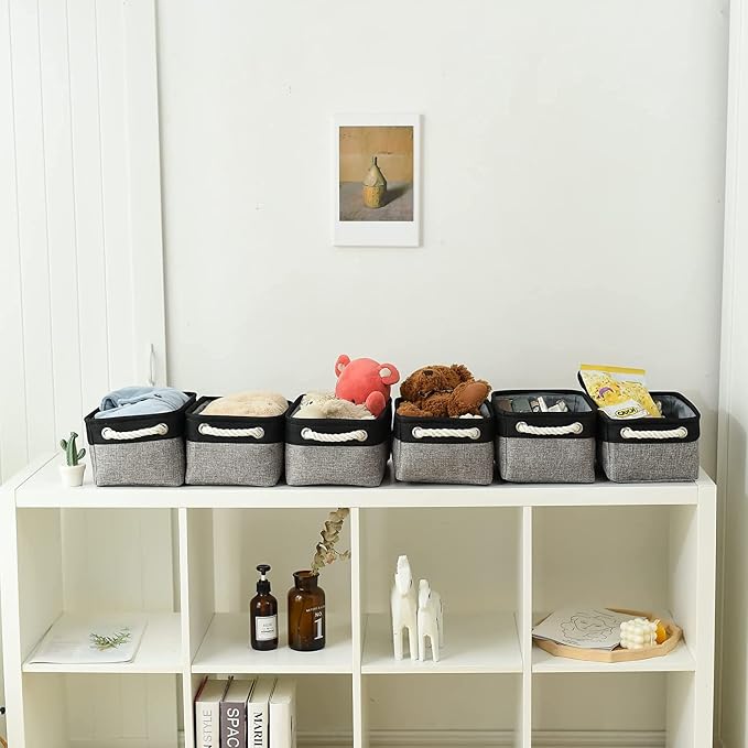 TheWarmHome Storage Basket for Organizing - 12x8x5.2 inch 1 Pack Fabric Storage Cubes, Baskets for Gifts Empty for Closet Organizer Dog Gift Cloth Toy (Grey & Black) - Image 5