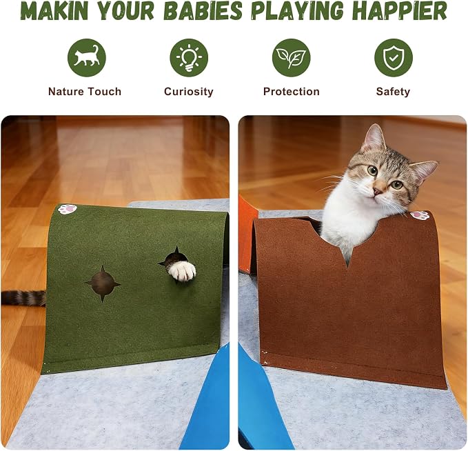 35.4" Cat Tunnels for Indoor Cats, Multi-Entrance Cat Toys, Multicolor | 4 Way Felt Interactive Pet Toy with Hidden Ball, Enrichment Activity Rug, Collapsible Cave for Kittens & Small Pets - Image 4