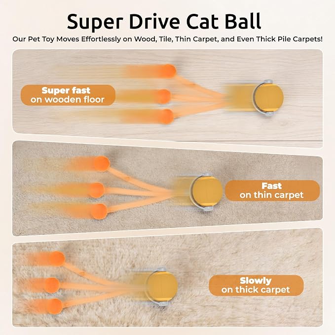 Cat Toys for Indoor Cats, Interactive Cat Toy Ball with Pom-Pom Tails, Automatic Cat Toy Self Play Exercise Toy to Relieve Boredom for Kitten & Adult Cats (Orange) - Image 3