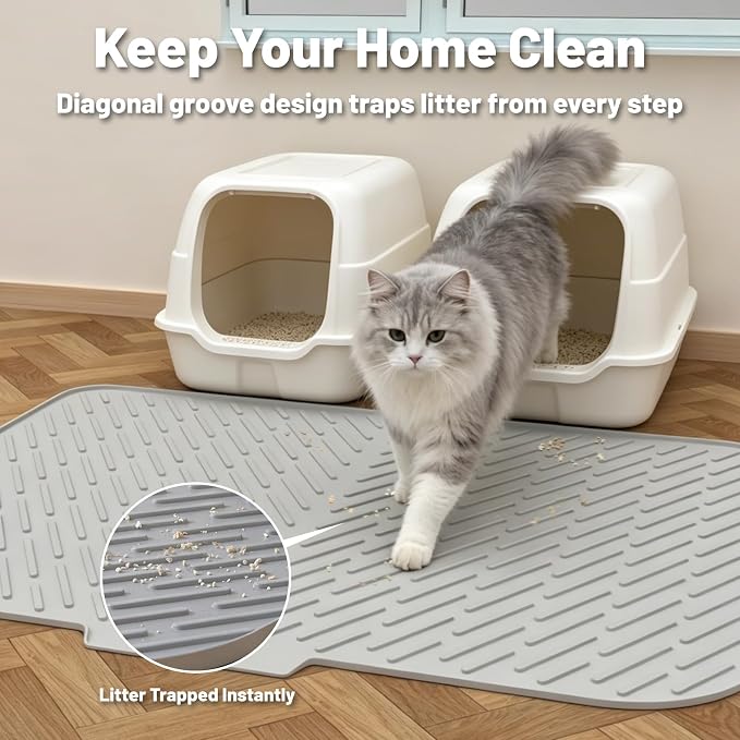 35"x27" Extra Large Silicone Cat Litter Mat for Multi-Cat Homes | Soft Silicone Material, Traps Loose Litter, Waterproof Raised Edges, Stays in Place, Easy to Shake & Clean - Image 7